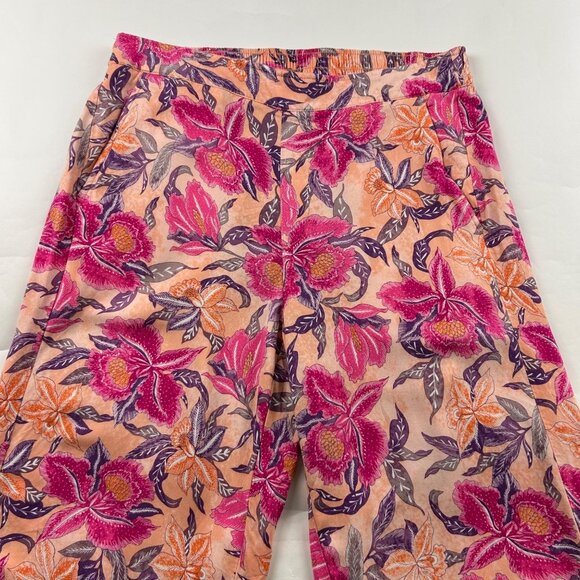 Old Navy Peach Pink Floral Lightweight Wide Leg Playa Pant L - Picture 2 of 7